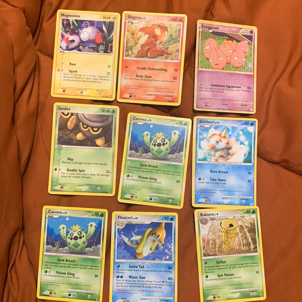 Pokémon Trading Card Bundle Slugma, Magnemite, Seedot. Goldeen, Exeggcute